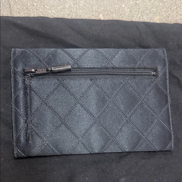Authentic CHANEL Black Satin Quilted Clutch with Gold Logo - Picture 4 of 10